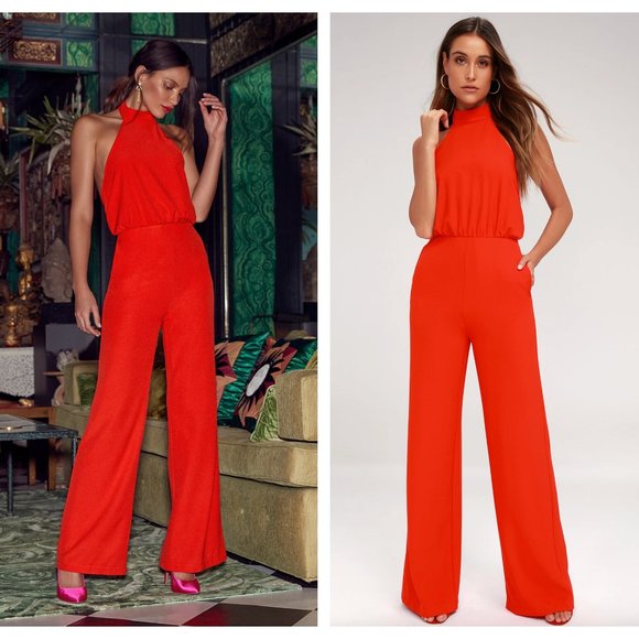 LULU'S Moment for Life Red Halter Jumpsuit {3B17} - Picture 1 of 3